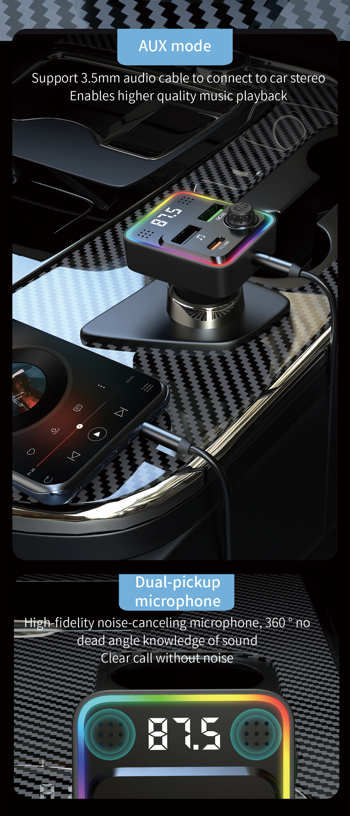 Ambient Colorful light Car Charger