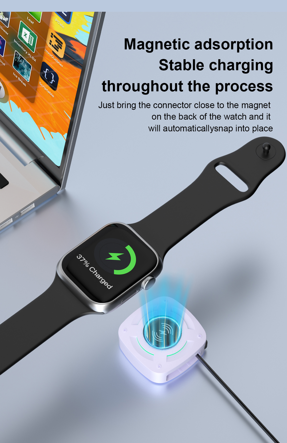 Wireless charger for Apple Watch with retractable type C cable