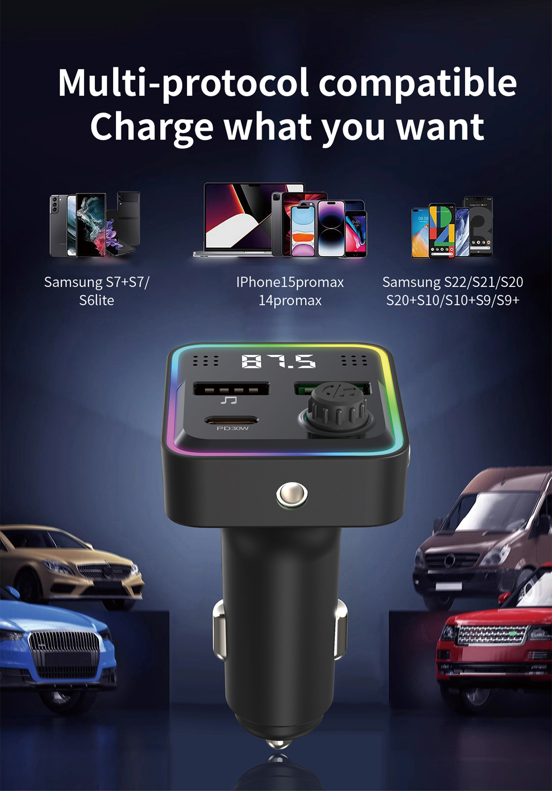Ambient Colorful light Car Charger