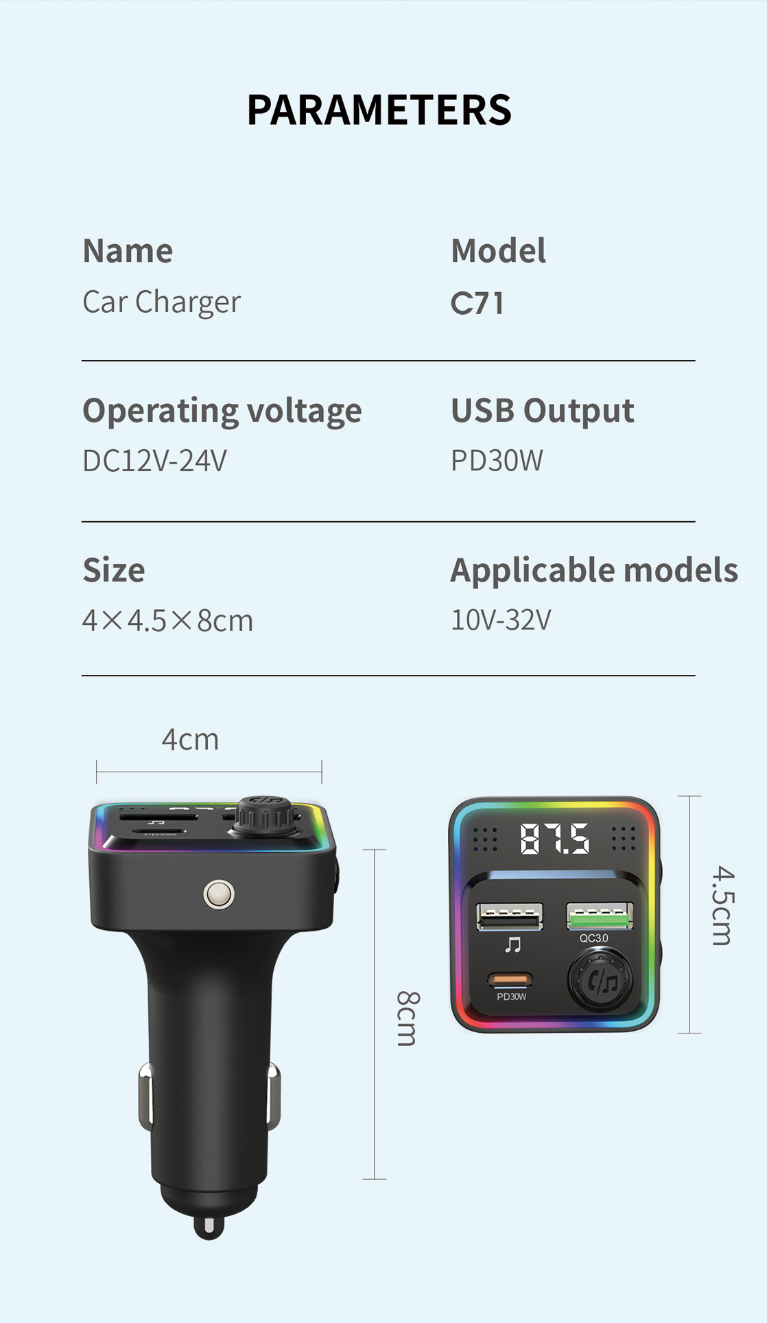 Ambient Colorful light Car Charger