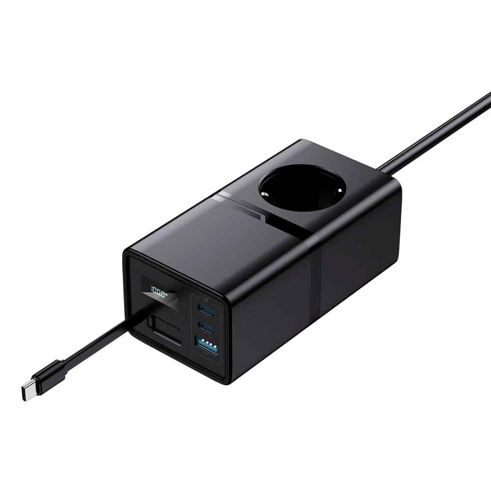 PD3.0 Desktop Power Adaptor 65W /100W with LED Display output & Retractable Type C charging cable
