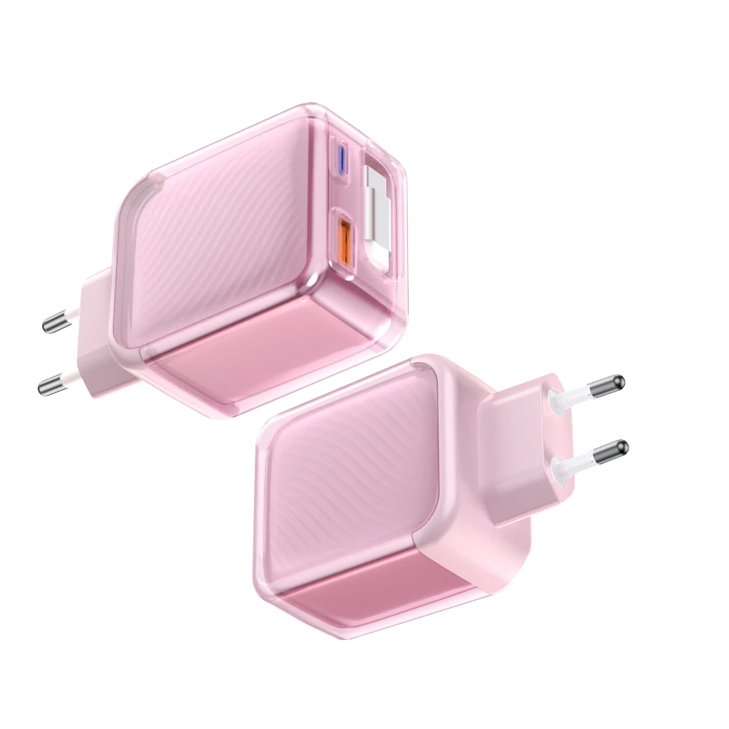 GaN wall charger with retractable cable & transparent cover,  30W A+C